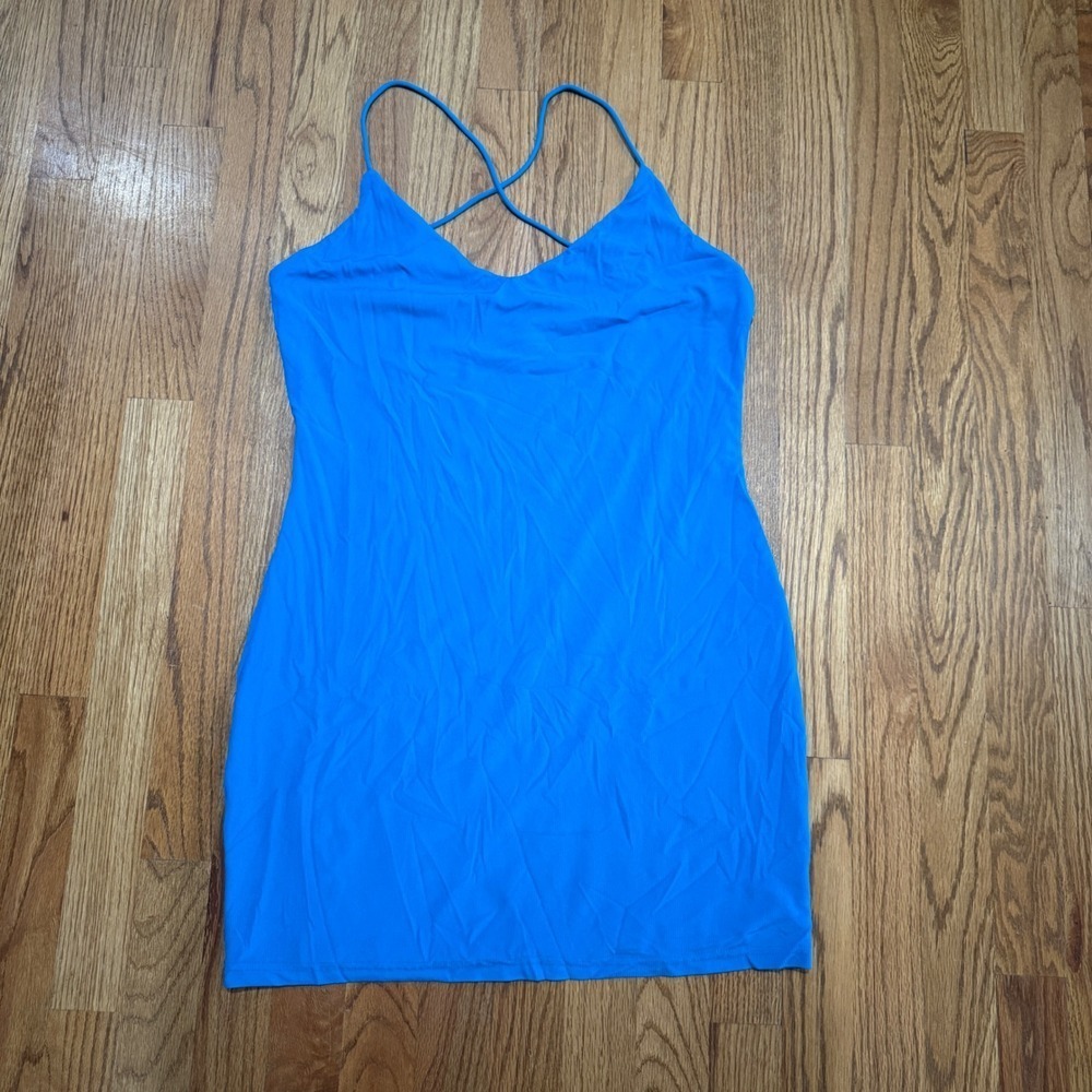 Superdown Blue Ribbed Crisscross Strap Mini Dress XL